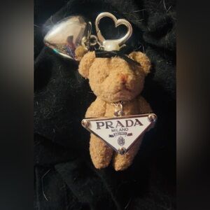 Adorable Teddybear Prada Logo Heart Keychain Bag charm